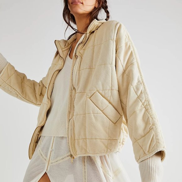 Free People Dolman Quilted Knit Jacket Vanilla Creme Large - Picture 1 of 5